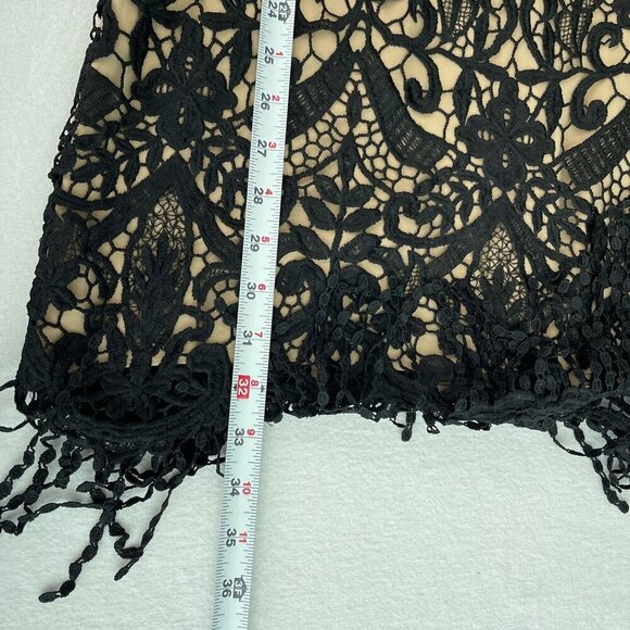 Saylor Black Guipure Lace Fringe Hem Spaghetti Strap Deep V-Neck Midi Dress S - Picture 10 of 11